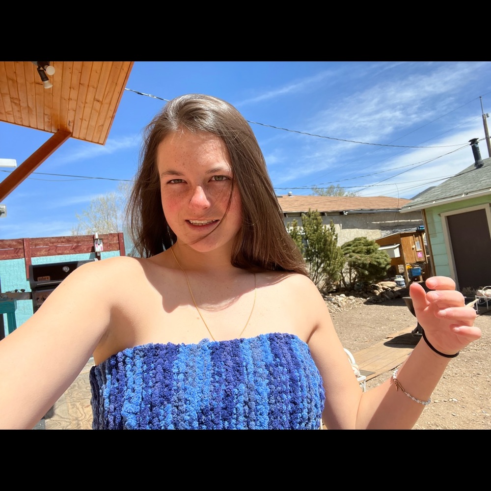 Hand knitted blue strapless top